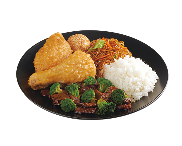 2 Piece Chinese-Style Fried Chicken and Beef Broccoli Lauriat